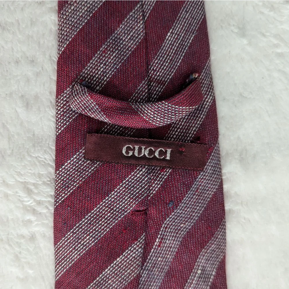 Gucci Vintage Burgundy & White Striped Tie